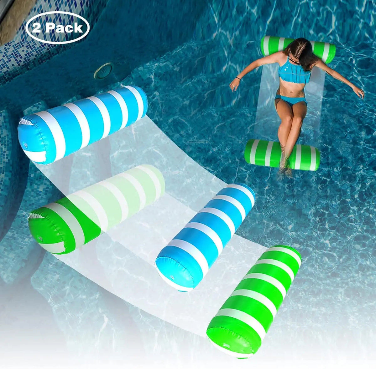2pcs Inflatable Pool Floats Adult Size Water Hammock,Pool Rafts Lounge Chairs Floating,4-in-1 Multi-Purpose Pool Floaties Toys,Floats for Swimming Pool,for Adults Vacation Fun and Rest