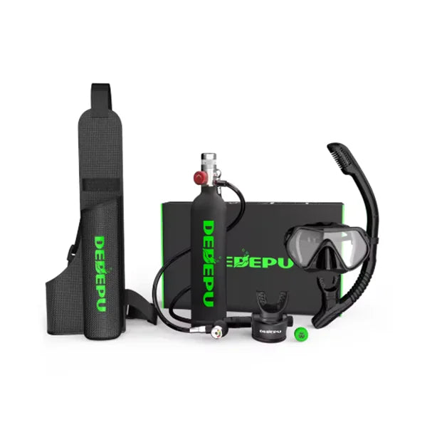 DEDEPU Portable Mini Diving 1L Cylinder Aluminum Alloy and Silicone Tank 20 Minutes of Usage with Diving Mask Snorkel + Bag