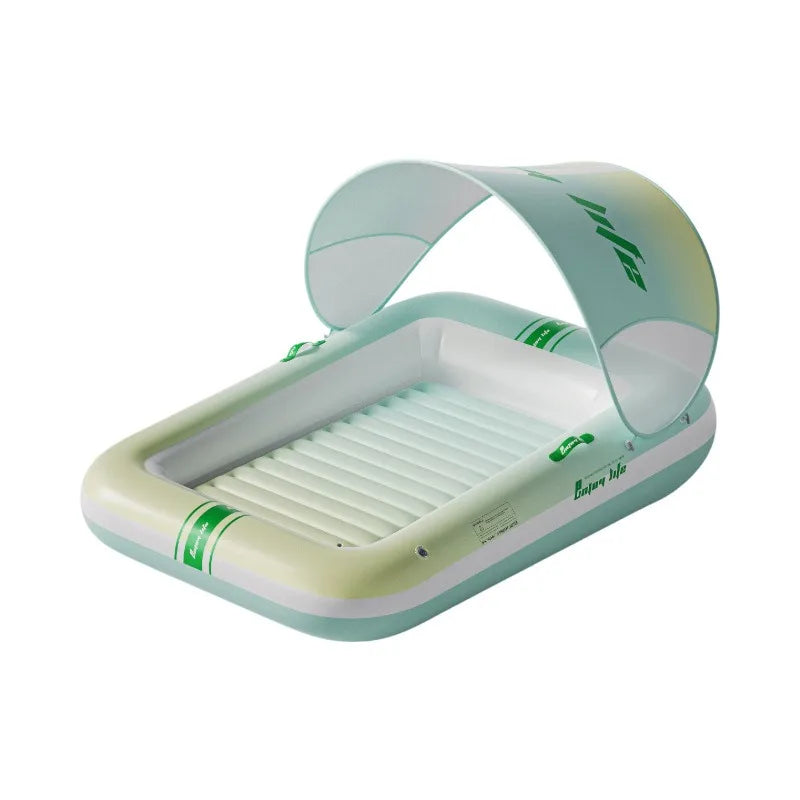 Inflatable Floating Bed 5-Layer Thickened PVC With Removable Sunshade Canopy For Pool Lake Beach Adult Couples