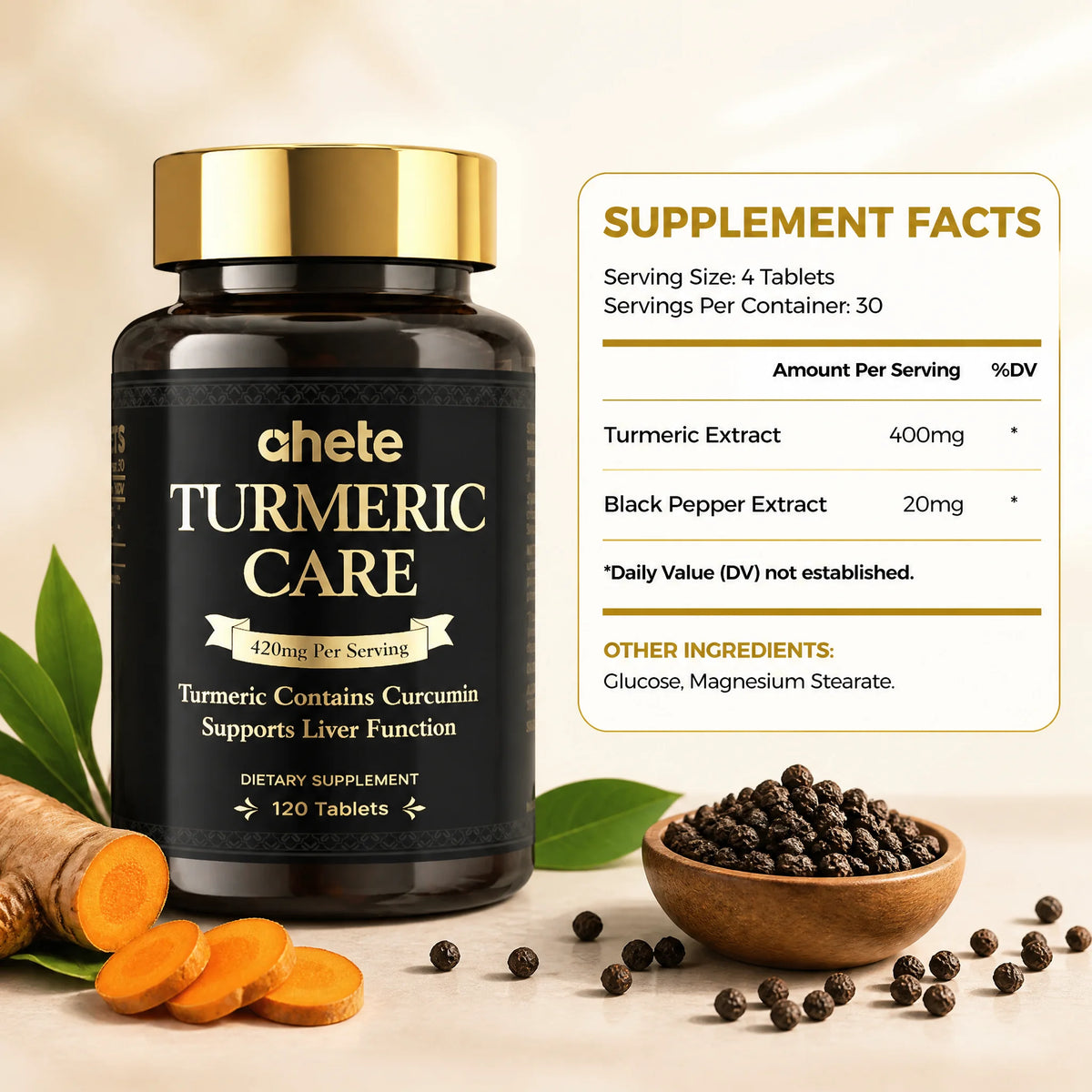 Support Liver Health with Ahete Turmeric Care - 420mg Turmeric & Black Pepper,
