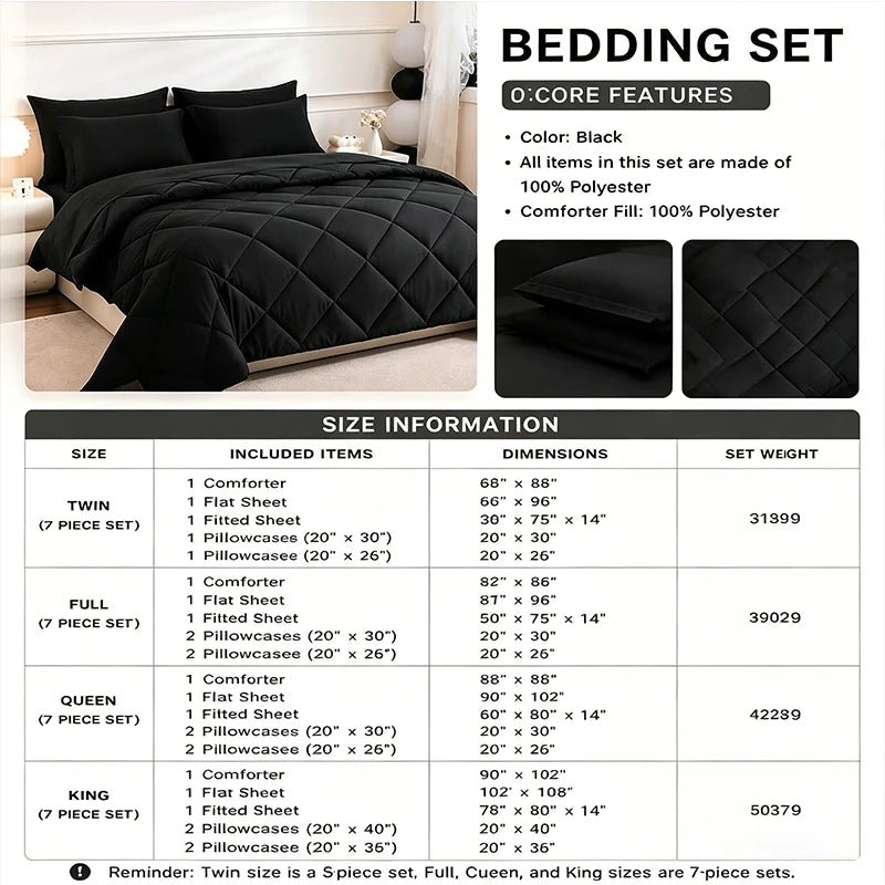 5pcs/7pcs Twin Full Queen King Bedding Sets Home Decor Comforter Flat Sheet Fitted Sheet Pillowcases Sleeping Sets