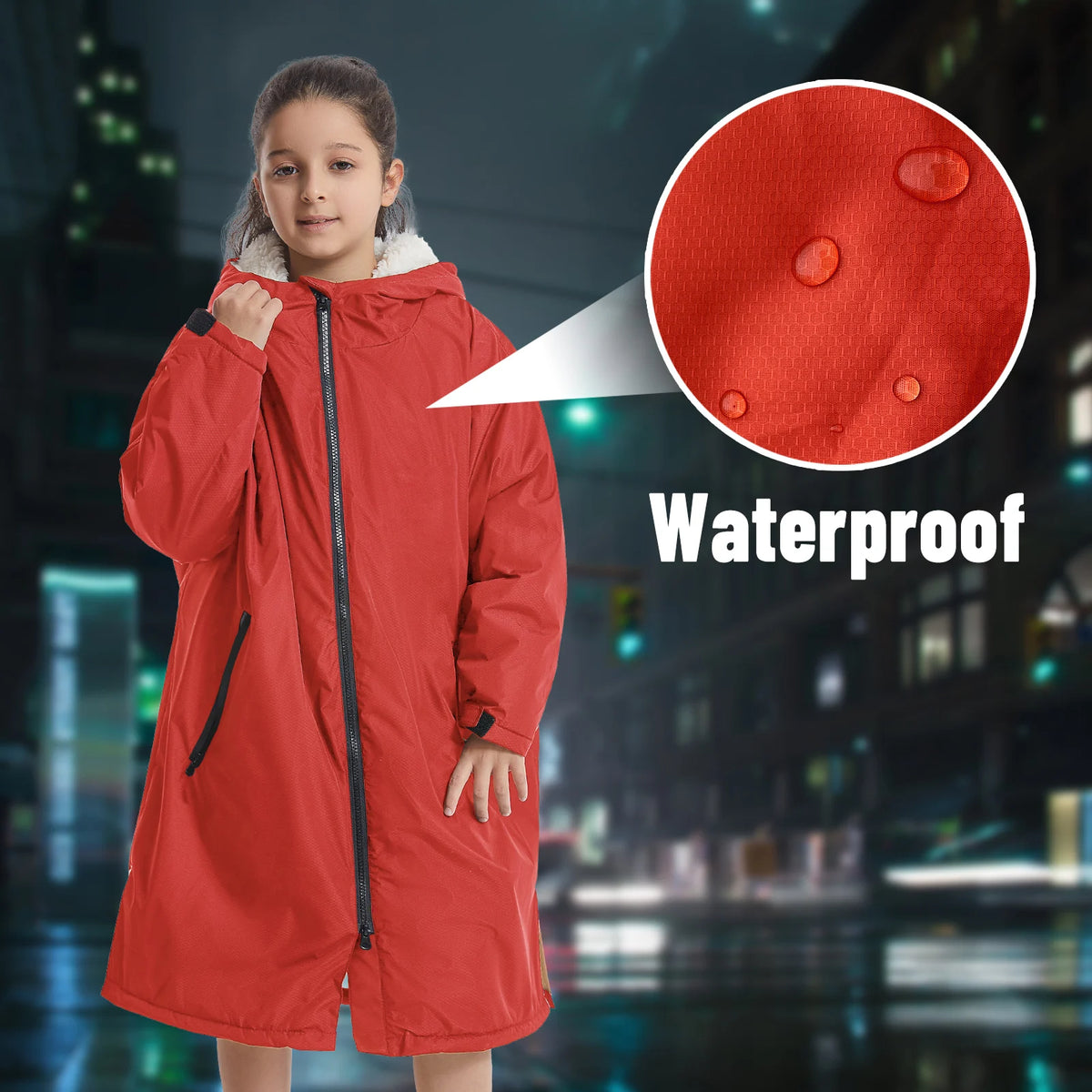 Mutao Children's Fleece-lined Warm Bathrobe, Windproof And Cold-resistant Composite Cape, Suitable For Beach Swimming, Diving, And Surfing; Hooded Design, One Size Fits All