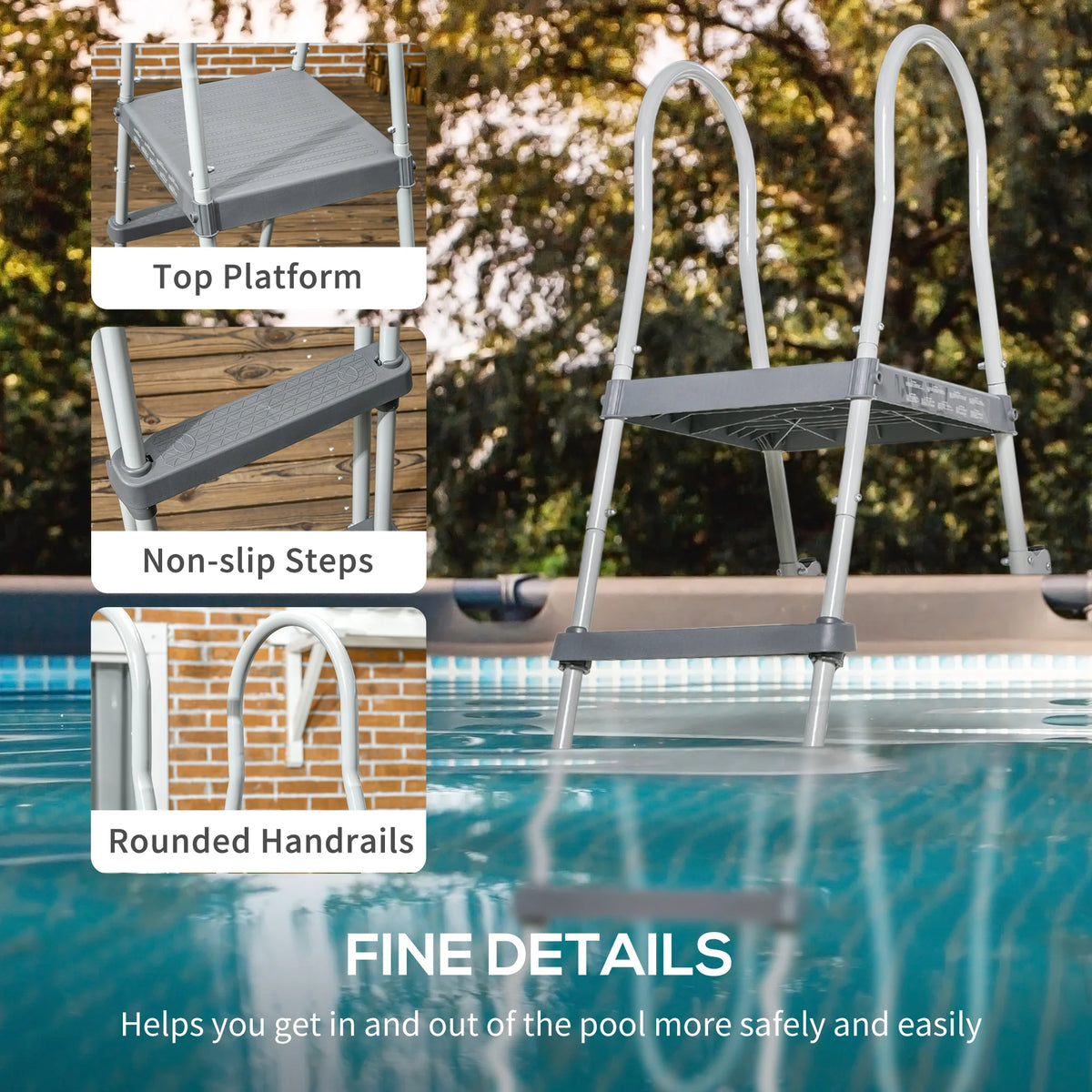 70" Above Ground Swimming Pool Ladder, A Frame Entry Stairs