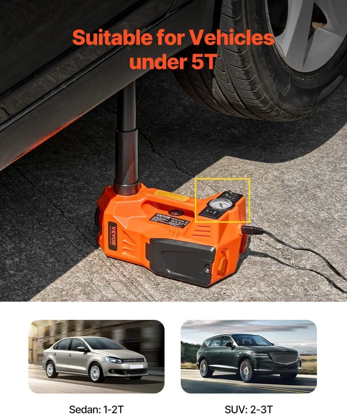 Tacleekii 5 Ton Electric Hydraulic Car Jack Portable Built-in Tire Inflator | Portable Vehicle Lift Jack with Built-in Tire Inflator Pump for Sedan, SUV, MPV