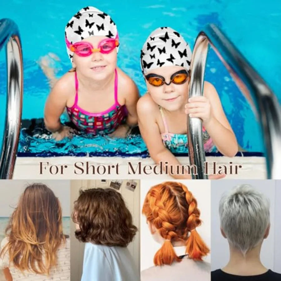 Silicone Swim Cap for Girls Boys Soft Waterproof Durable Swimming Caps Non-Slip Elasticity Keeps Hair Dry Cute
