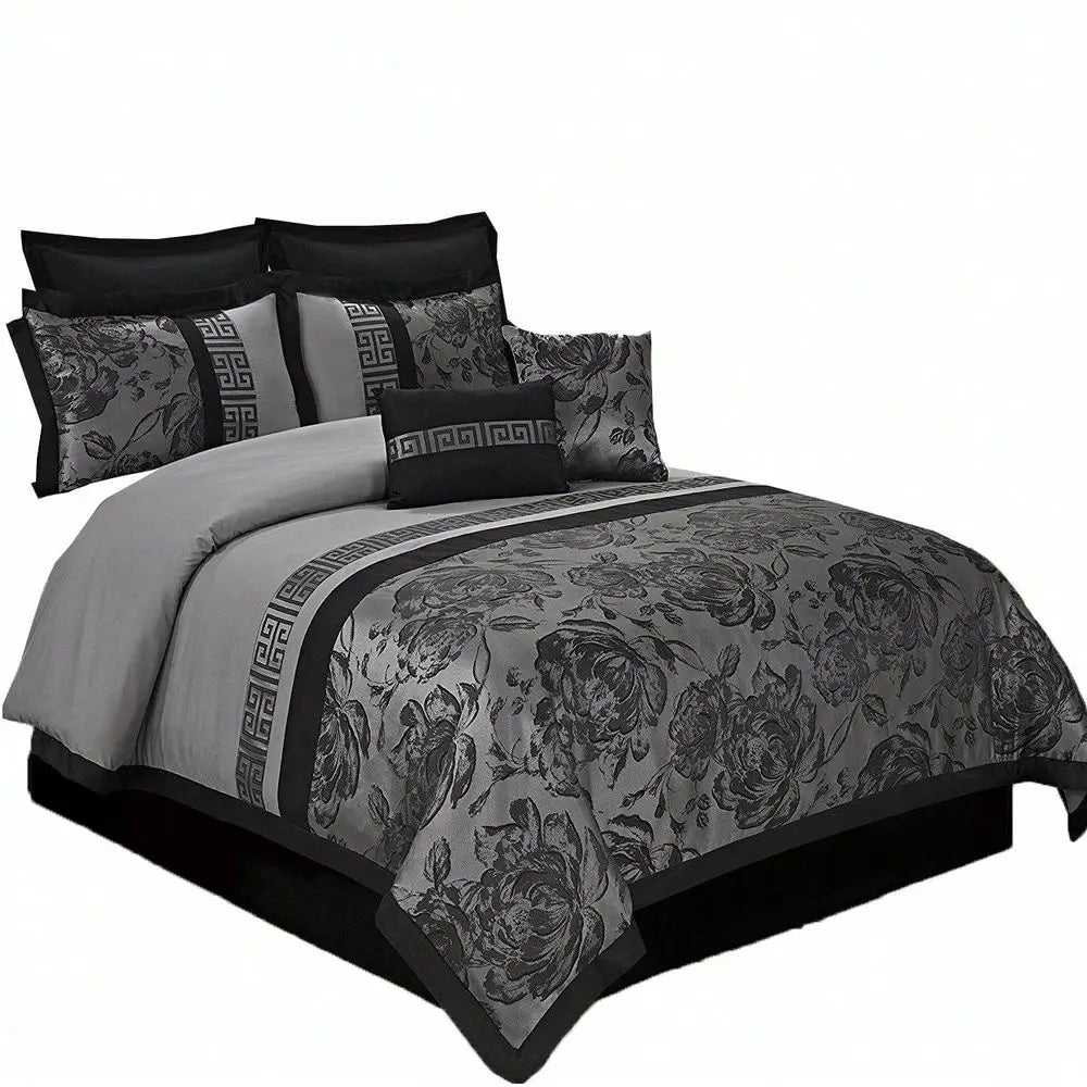 Piece Comforter Set Gray Jacquard Fabric Patchwork Bed In A Bag Soft Texture, Smooth, Good Drapability1 Comforter,2 Shams,2 Eur