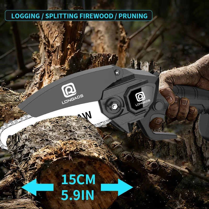6-Inch Mini Chainsaw, Adjustable Chain, Safety Lock, Equipped with Rechargeable Battery, Chain And Storage Box, Suitable for Quick Pruning of Tree Branches in Homes And Gardens, Men'S Pruning Gift Fallen Tree Removal