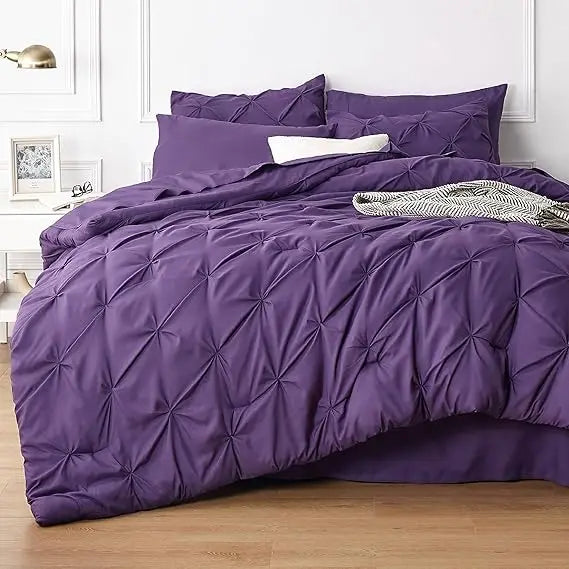 Luxury 7-Piece Pinch Pleat Bedding Set King Size Ultra-Soft Microfiber Comforter Set All-Season Breathable Cloud-Like Bed in a Bag Machine Washable