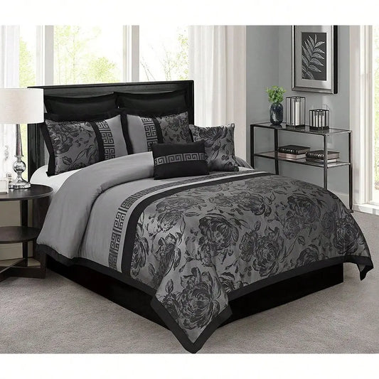 Piece Comforter Set Gray Jacquard Fabric Patchwork Bed In A Bag Soft Texture, Smooth, Good Drapability1 Comforter,2 Shams,2 Eur