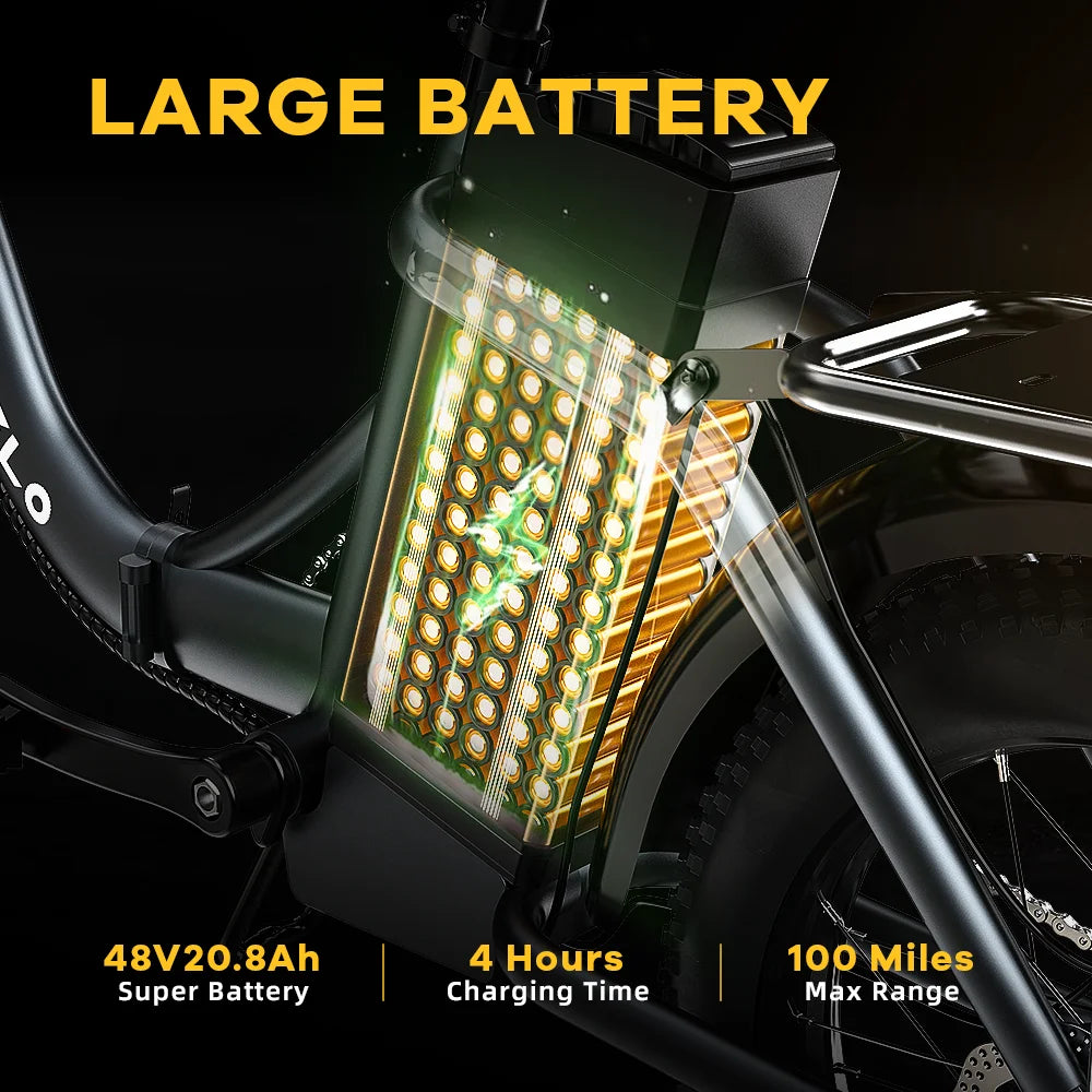 Cybervelo 1000W Electric Bike for Adults 48V 20.8Ah Battery Foldable 20 Inch Fat Tire Urban Commuting Mars700 Large Removable
