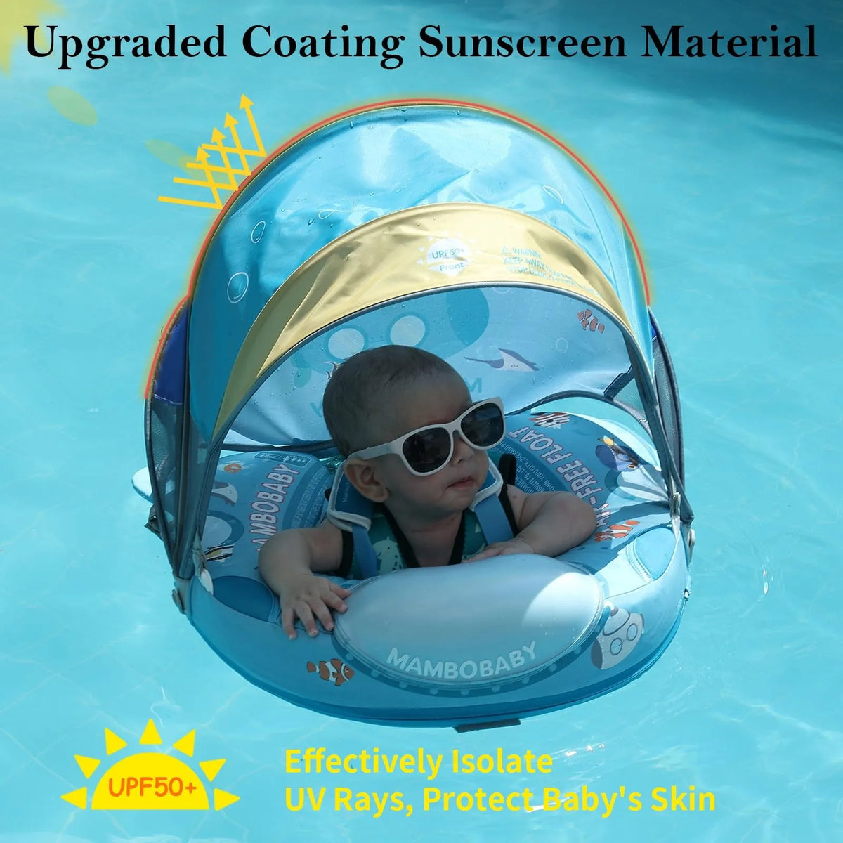 Mambobaby Float Safe Solid Core Safe Harness Technology ST:  Sea 3-24 Month B503-95-W-Z Air-Free Chest Float with Sunshade Canopy  Baby Swim Ring Toddler Pool Float Infant Water Ring Infant Swimming Float 1Years Boy Girl
