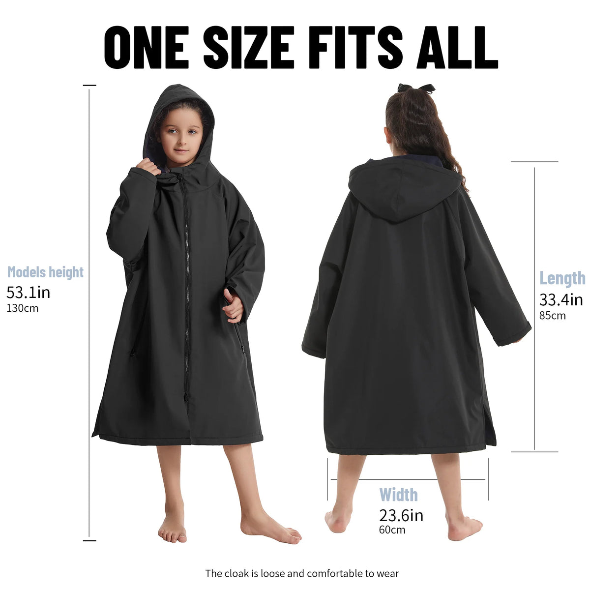 Mutao Children's Waterproof Zipper Cloak, Long-sleeve Windproof And Warm Bathrobe, Ideal For Beach Diving, Wwimming, Surfing, And Other Water Sports—Unisex Size