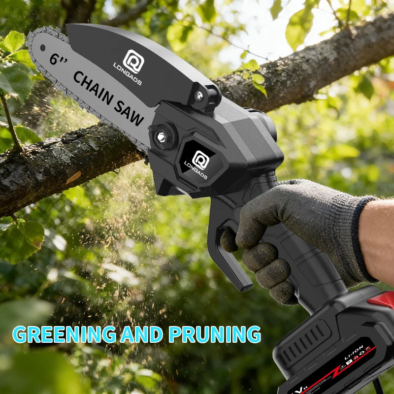 6-Inch Mini Chainsaw, Adjustable Chain, Safety Lock, Equipped with Rechargeable Battery, Chain And Storage Box, Suitable for Quick Pruning of Tree Branches in Homes And Gardens, Men'S Pruning Gift Fallen Tree Removal
