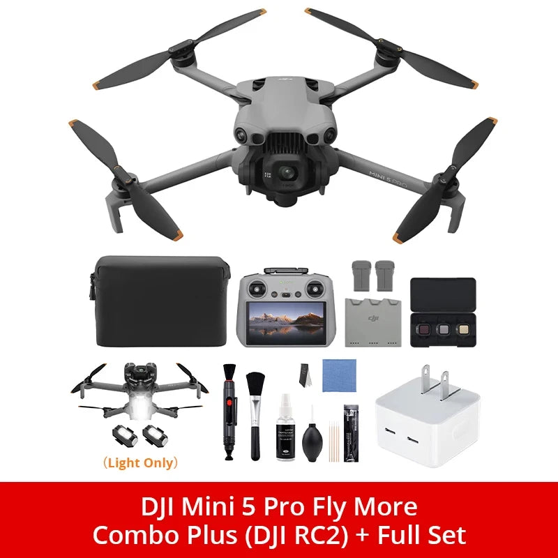 DJI Mini 5 Pro Fly More Combo Plus Drones With Camera Strobe Light & Charger & Cleaning Kit Mini Drones 4k Professional Omnidirectional Obstacle Sensing ActiveTrack