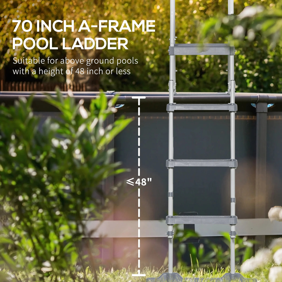 70" Above Ground Swimming Pool Ladder, A Frame Entry Stairs