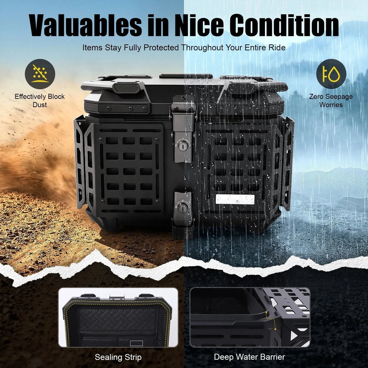 45L Motorcycle Top Case with Foldable Side Plates, Hard Shell Rear Tail Box for Scooter & Moped, Waterproof Storage Trunk with Cushioned Inner Liner, Double Lock System