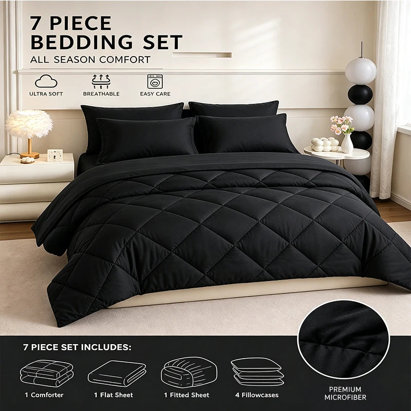 5pcs/7pcs Twin Full Queen King Bedding Sets Home Decor Comforter Flat Sheet Fitted Sheet Pillowcases Sleeping Sets