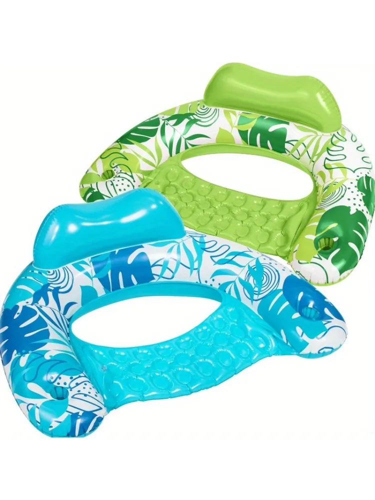 JOYFY 2 Pack Pool Chairs Inflatable Pool Floats with Cup Holders Hammock Noodle Mat for Relaxing Summer Water Fun