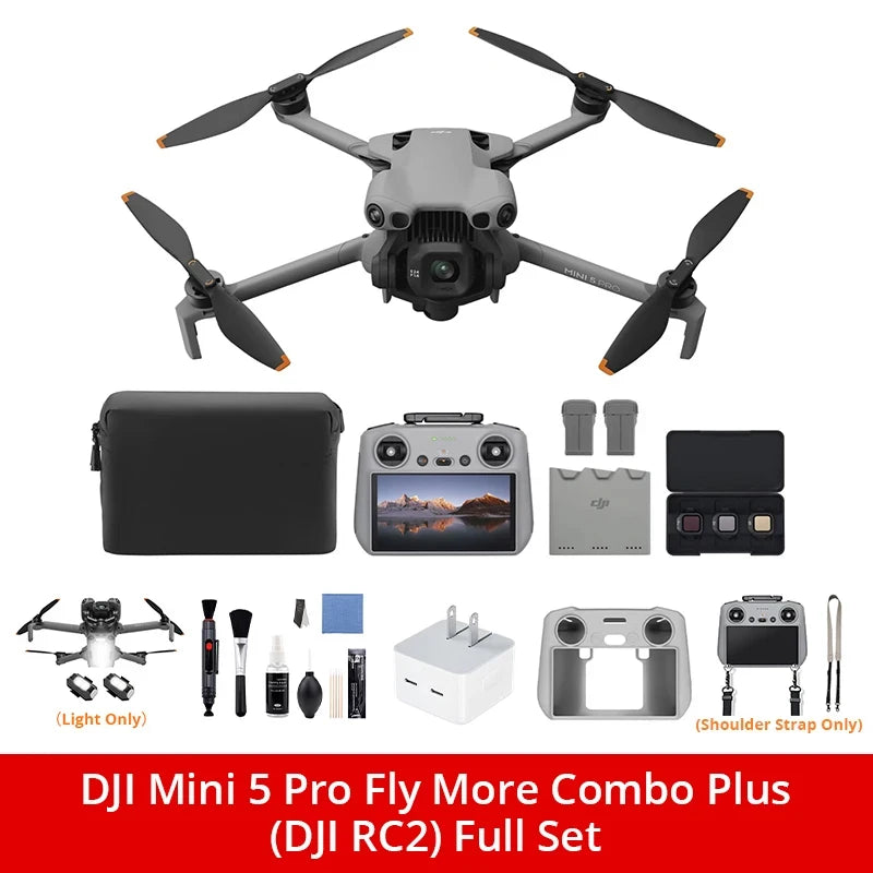 DJI Mini 5 Pro Fly More Combo Plus Drones With Camera Strobe Light & Charger & Cleaning Kit Mini Drones 4k Professional Omnidirectional Obstacle Sensing ActiveTrack
