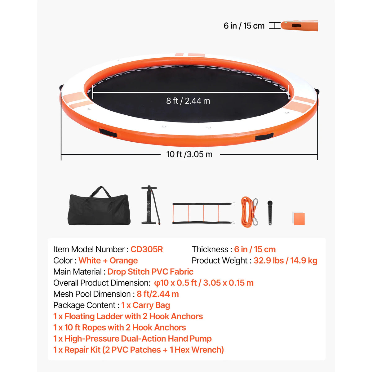 SucceBuy Inflatable Floating Dock Inflatable Dock Platform Non-Slip with Carrying Bag & Ladder Floating Platform Island Raft