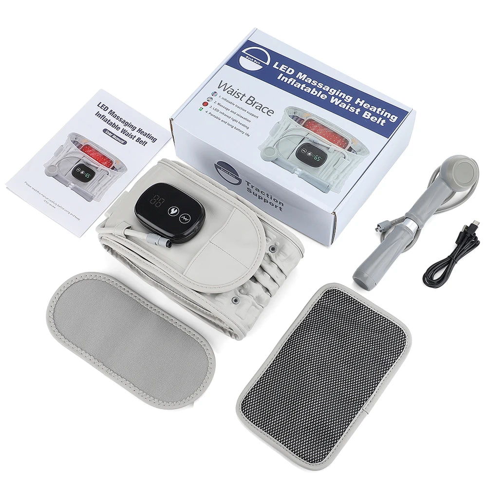 Rechargeable Heating Waist Back Massage Inflatable Lumbar Traction Device Red Light Heating Back Vibration Massage