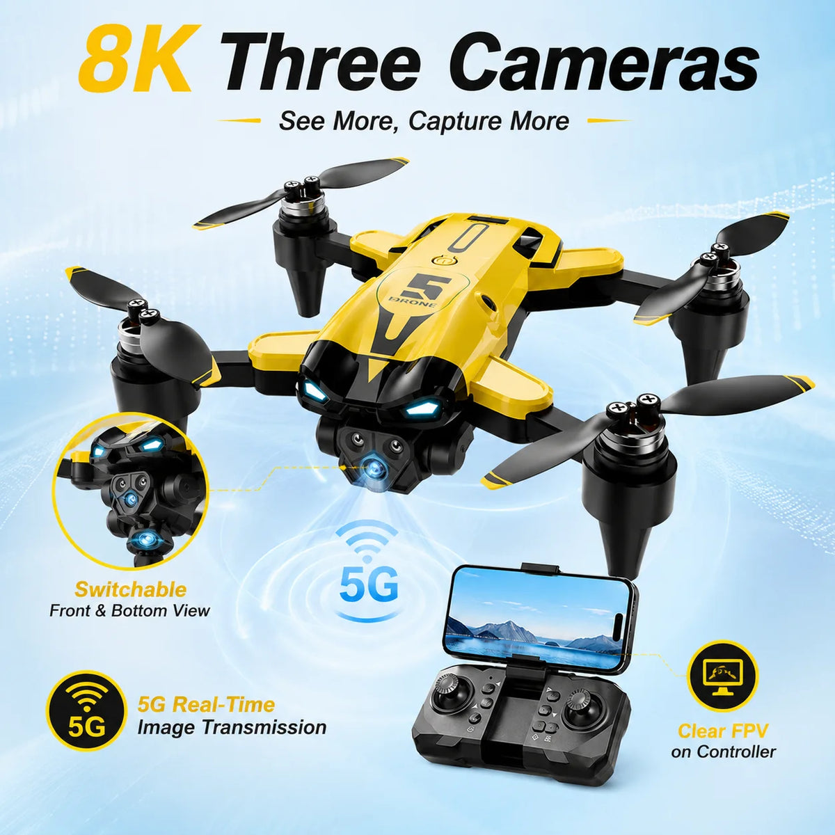 RC Drone Optical Flow Hover Smart Follow Waypoint Trajectory Flight One Key Takeoff Landing Return 360° Roll Headless Mode Outdoor Flying Drone