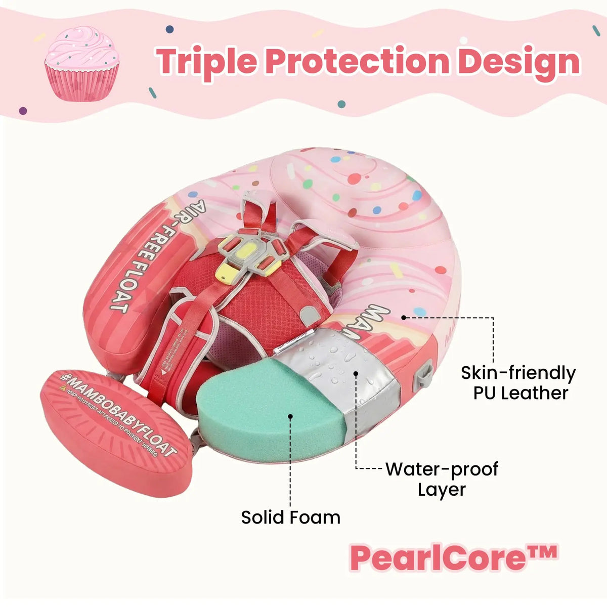 Mambobaby Baby Pool Float with Canopy & Tile Baby Swim Ring Infant Swimming Trainer Circle With Adjustable Strap for Boys Girls