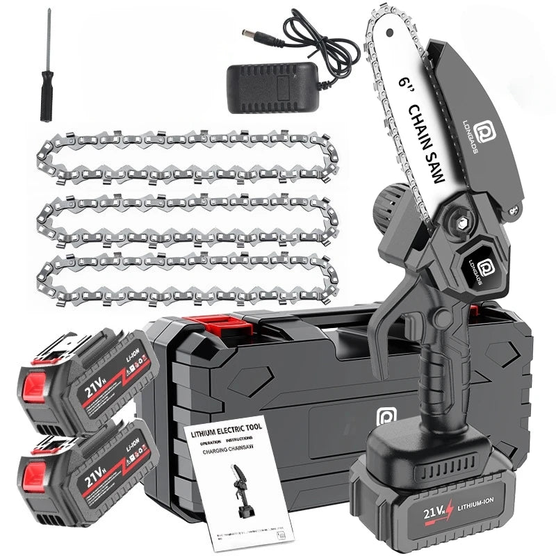 6-Inch Mini Chainsaw, Adjustable Chain, Safety Lock, Equipped with Rechargeable Battery, Chain And Storage Box, Suitable for Quick Pruning of Tree Branches in Homes And Gardens, Men'S Pruning Gift Fallen Tree Removal