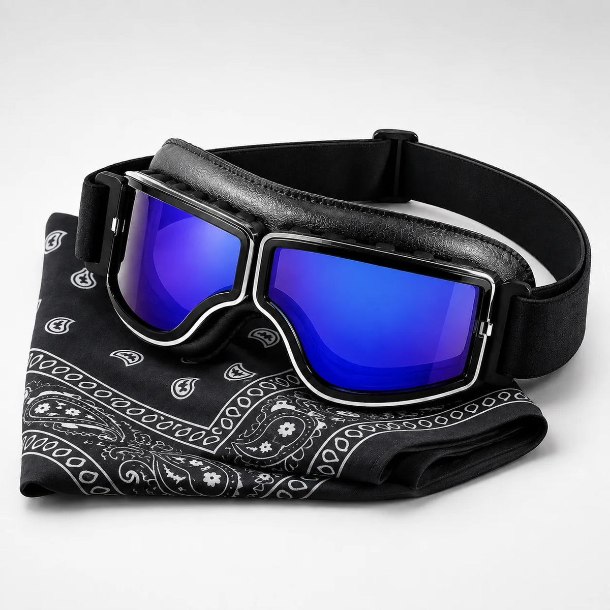 Skier's Goggles and Headband Set, Featuring Mirror-Polished Polycarbonate Lenses, TPU Frame, Leather Padding, and Adjustable Straps | Unisex