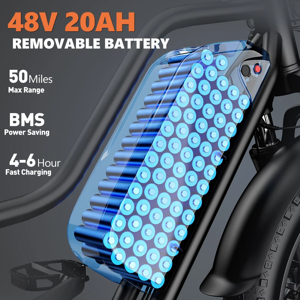 Kickwey LD20 Adult Electric Bike 1500w 32MPH 48V20ah Mountain Electric Bicycle 20 Inch Fat Tire Motorcycle E Bike