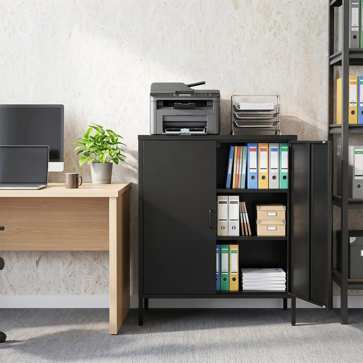 40 Inch Metal Storage Cabinet With 2 Doors, 3 Tier Steel Locker With Adjustable Shelves And Raised Legs For Office Garage Home