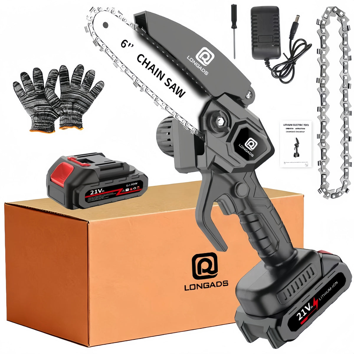 6-Inch Mini Chainsaw, Adjustable Chain, Safety Lock, Equipped with Rechargeable Battery, Chain And Storage Box, Suitable for Quick Pruning of Tree Branches in Homes And Gardens, Men'S Pruning Gift Fallen Tree Removal