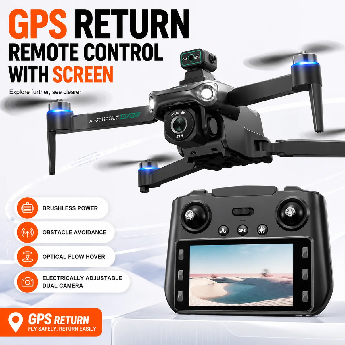 ZNLYRION S159 Brushless GPS Drone with 8K Camera  5G FPV Optical Flow Hover and 20Mins Flight Time