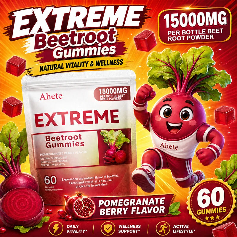 Beet Root Gummies, Beetroot Powder 500mg with Grape Seed Extract & Coenzyme Q10, Pomegranate Berry Flavor, Heart Support