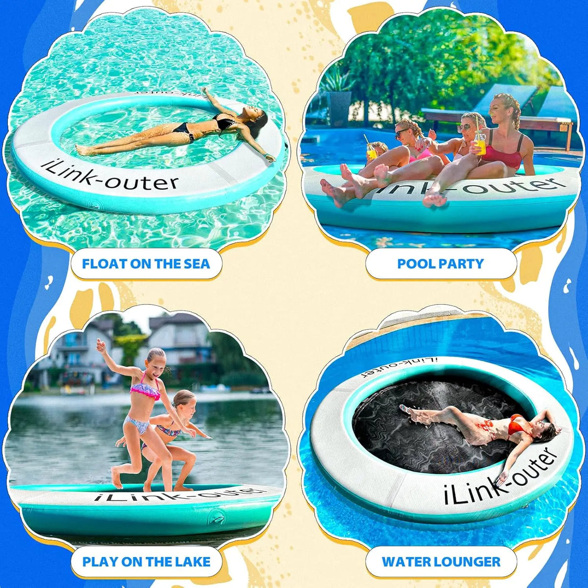 Round Floating Ring Inflatable Floating Water Hammock Round Floating Ring for Lakes, Inflatable Raft Platform for Pool and Lake