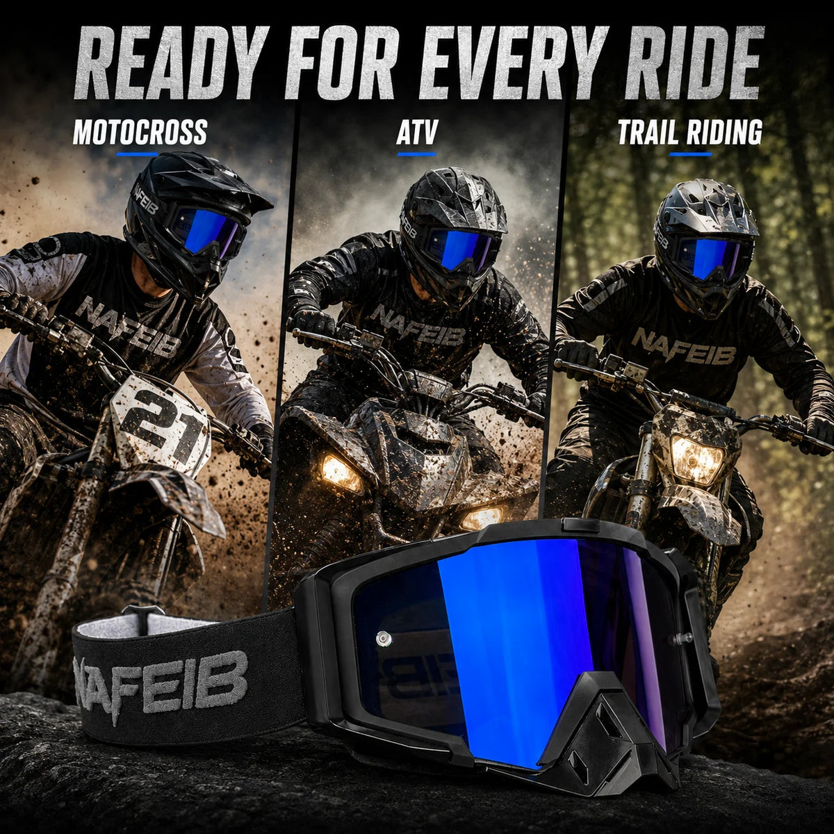 Motorcycle Goggles & Face Mask Set, Windproof Dustproof Riding Eyewear with Breathable Face Cover for ATV Dirt Bike Motocross Off-Road Cycling Outdoor Sports