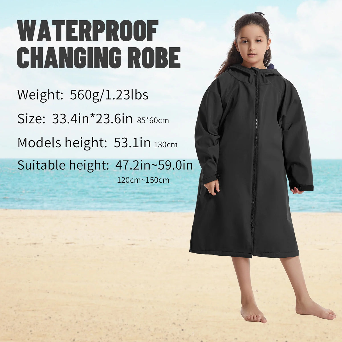 Mutao Children's Waterproof Zipper Cloak, Long-sleeve Windproof And Warm Bathrobe, Ideal For Beach Diving, Wwimming, Surfing, And Other Water Sports—Unisex Size