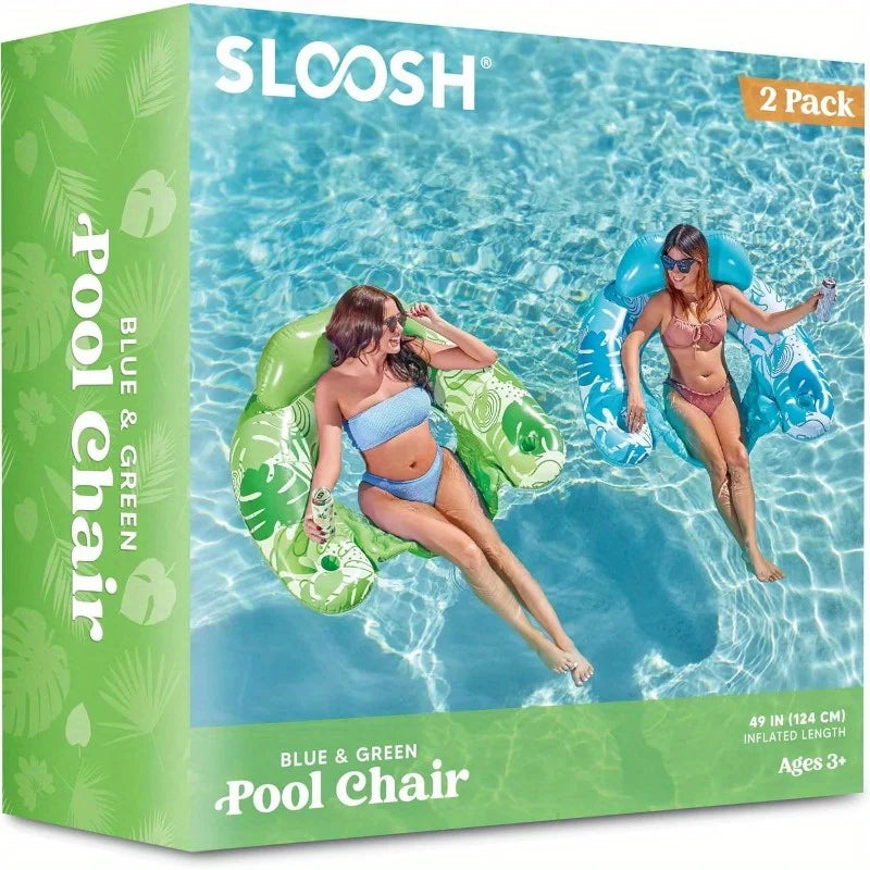 JOYFY 2 Pack Pool Chairs Inflatable Pool Floats with Cup Holders Hammock Noodle Mat for Relaxing Summer Water Fun