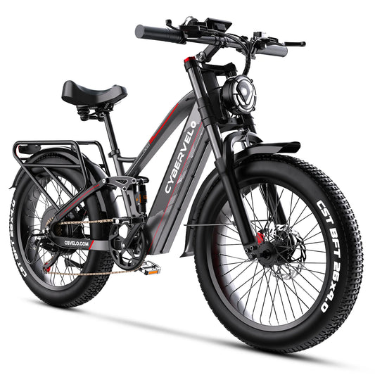 Cybervelo 5000W Peak Fat Tire Electric Bike 26"x4.0 All Terrain Mountain Commuter Ebike 7-Speed Up to 120 Miles 52V 40Ah/60V 50Ah Battery EK9