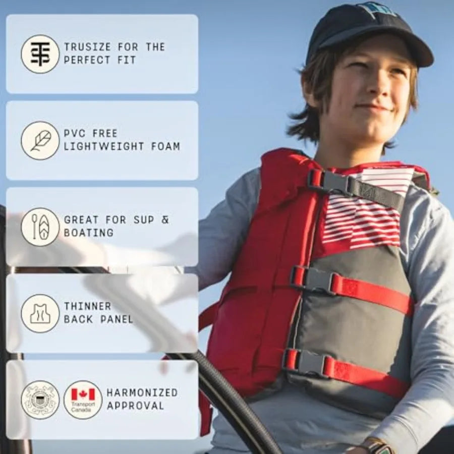 Life Jacket 50-90 lbs - Coast Guard Approved Life Vest - Type III PFD for Boys and Girls - Secure and Adjustable Fit for Swimmi