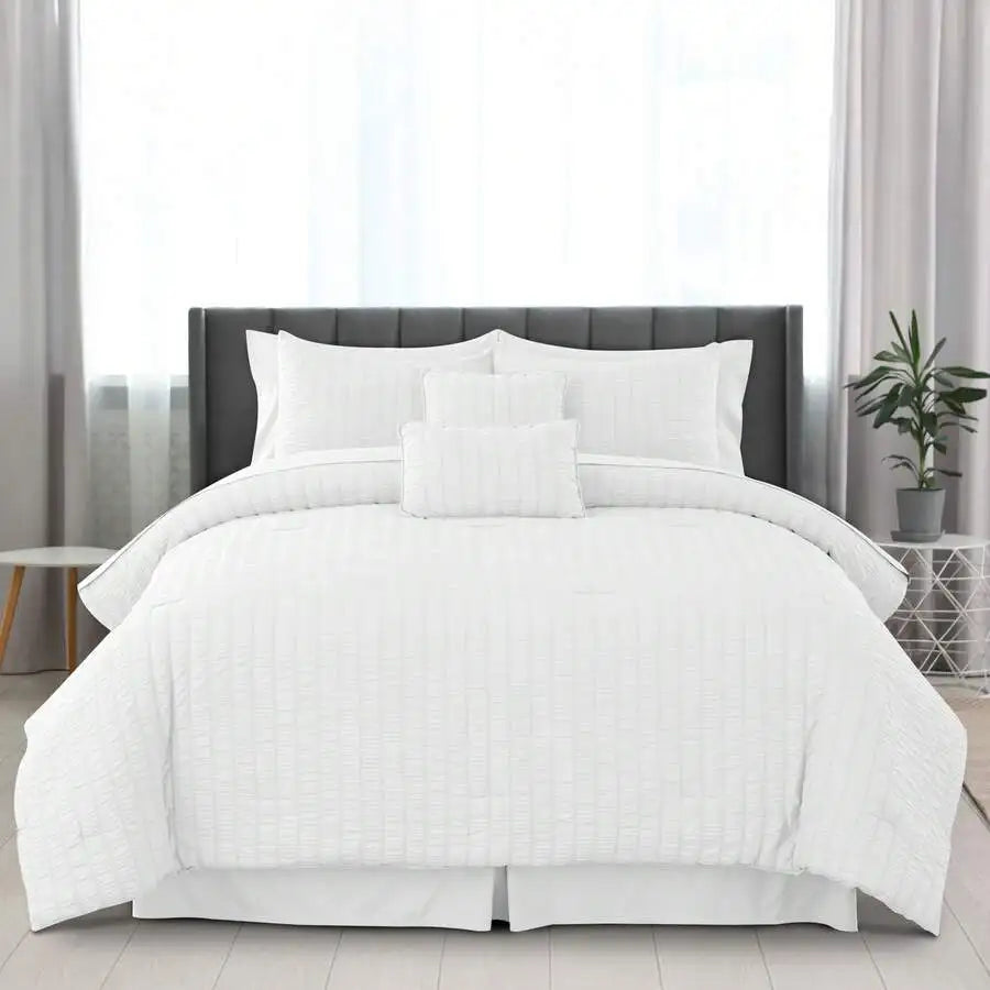 Lux Decor 8/10-Piece Down Alternative Seersucker Comforter Set, Soft Lightweight Breathable Bedding With Comforter, Sheets And Pillowcases, Comfortable All-Season Hotel Style Bed Set For Bedroom, Guest Room And Dorm