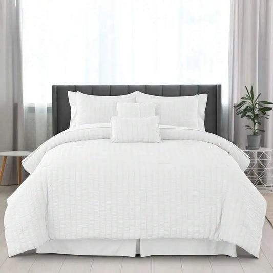 Lux Decor 8/10-Piece Down Alternative Seersucker Comforter Set, Soft Lightweight Breathable Bedding With Comforter, Sheets And Pillowcases, Comfortable All-Season Hotel Style Bed Set For Bedroom, Guest Room And Dorm