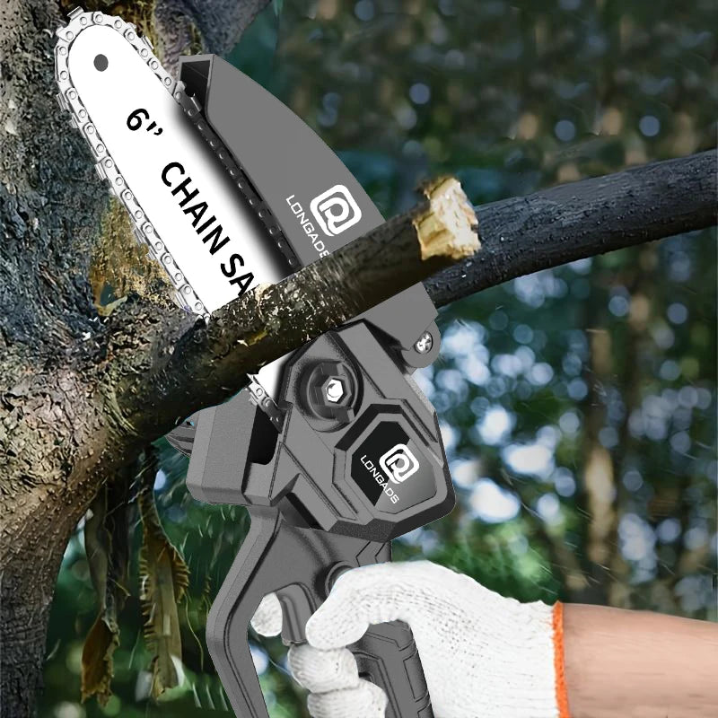6-Inch Mini Chainsaw, Adjustable Chain, Safety Lock, Equipped with Rechargeable Battery, Chain And Storage Box, Suitable for Quick Pruning of Tree Branches in Homes And Gardens, Men'S Pruning Gift Fallen Tree Removal