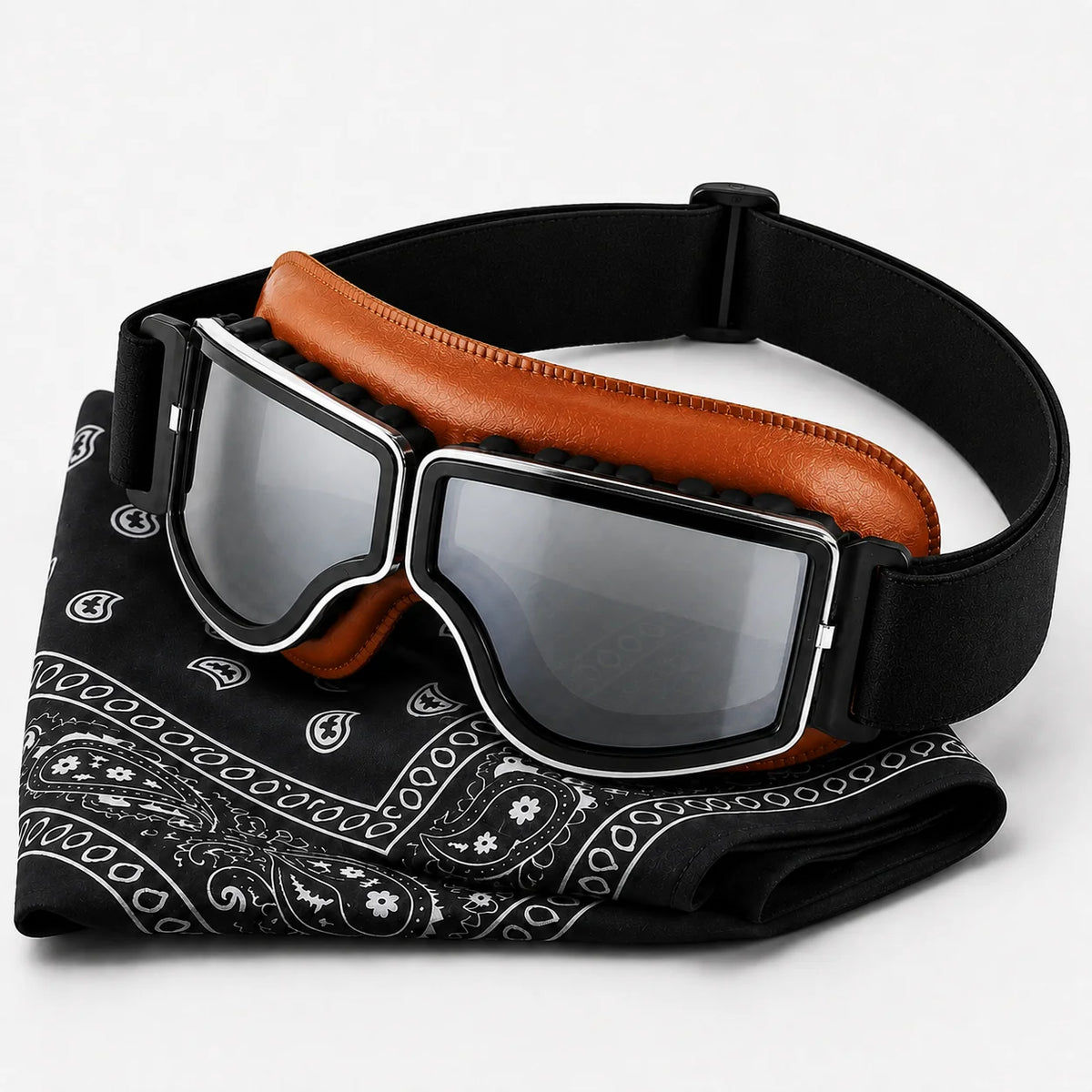 Skier's Goggles and Headband Set, Featuring Mirror-Polished Polycarbonate Lenses, TPU Frame, Leather Padding, and Adjustable Straps | Unisex