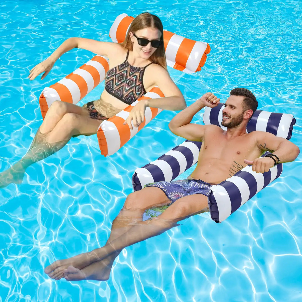 2 Pack Inflatable Pool Floats Adult 4-in-1 Pool Hammock with Bottom Mesh 3 Tubes Inflatable Hammock for Adults,Portable Floating Chair Bed for Travel, Swimming Pool Hot Tub