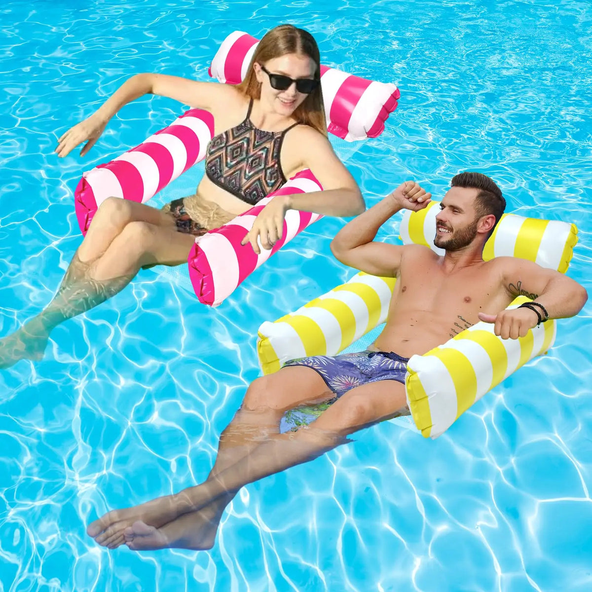 2 Pack Inflatable Pool Floats Adult 4-in-1 Pool Hammock with Bottom Mesh 3 Tubes Inflatable Hammock for Adults,Portable Floating Chair Bed for Travel, Swimming Pool Hot Tub
