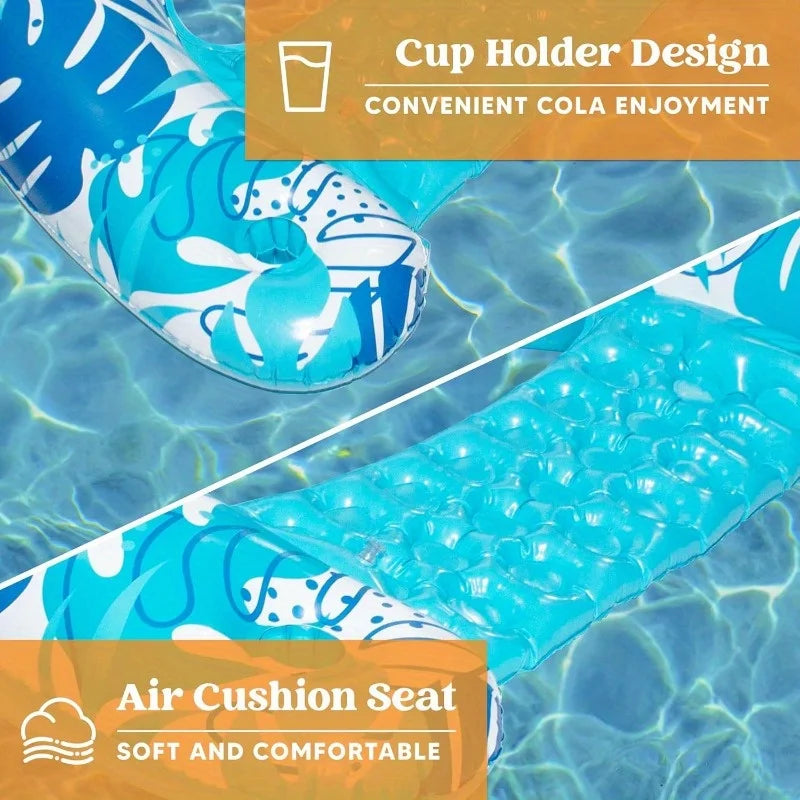 JOYFY 2 Pack Pool Chairs Inflatable Pool Floats with Cup Holders Hammock Noodle Mat for Relaxing Summer Water Fun