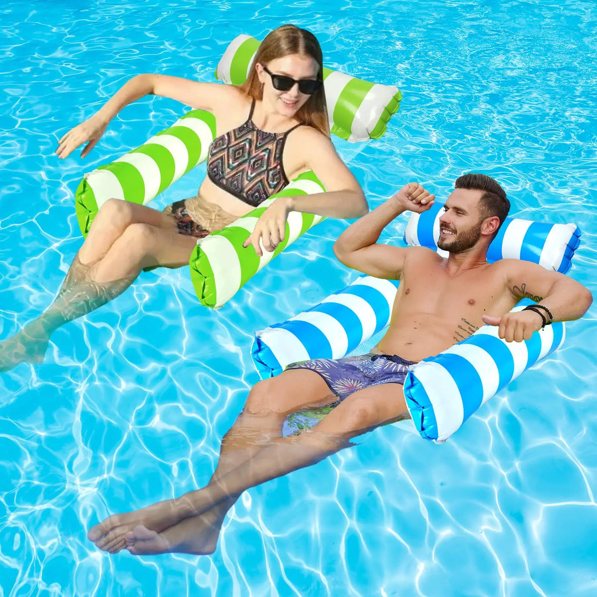 2 Pack Inflatable Pool Floats Adult 4-in-1 Pool Hammock with Bottom Mesh 3 Tubes Inflatable Hammock for Adults,Portable Floating Chair Bed for Travel, Swimming Pool Hot Tub