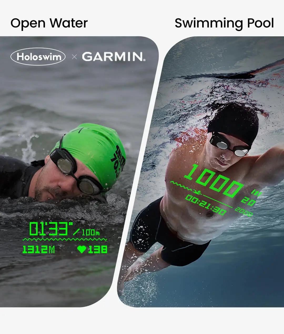 Holoswim 2S Smart Swim Goggles, Digital Real-time Data Display Smart AR Goggles with AI Data Analysis APP, No Subscription, TÜV Anti-Fog Lens, IP68 Waterproof Smart Glasses for Pool & Open Water