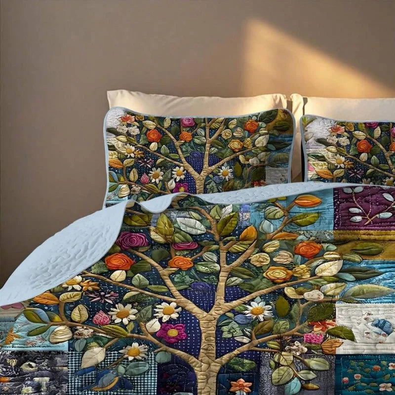 2/3pcs Artistic Tree Print Quilt Set(1 Quilt + 1/2 Pillowcases), Machine Washable Breathable And Durable Summer Bedding Set